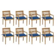 vidaXL Bataviastolar med dynor 8 st massiv teak