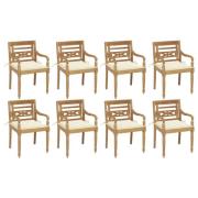vidaXL Bataviastolar med dynor 8 st massiv teak