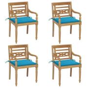 vidaXL Bataviastolar med dynor 4 st massiv teak