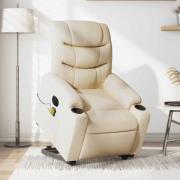 vidaXL Elektrisk massagefåtölj med uppresningshjälp gräddvit tyg
