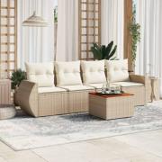 vidaXL Soffgrupp för trädgården med dynor 5 delar beige konstrotting