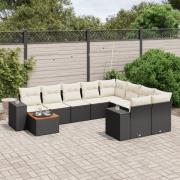 vidaXL Loungegrupp 10 delar med svarta dynor konstrotting