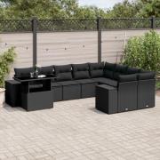 vidaXL Loungegrupp 10 delar med svarta dynor konstrotting