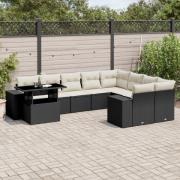 vidaXL Loungegrupp 10 delar med svarta dynor konstrotting