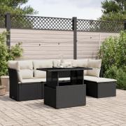 vidaXL Loungegrupp med dynor 6 delar svart konstrotting