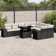 vidaXL Loungegrupp 10 delar med svarta dynor konstrotting
