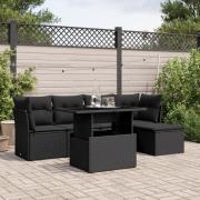 vidaXL Loungegrupp med dynor 6 delar svart konstrotting