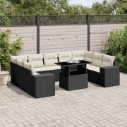 vidaXL Loungegrupp 10 delar med svarta dynor konstrotting