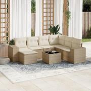 vidaXL Matgrupp för trädgården med dynor 8 delar beige konstrotting