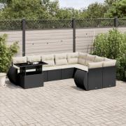vidaXL Loungegrupp 10 delar med svarta dynor konstrotting
