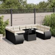 vidaXL Loungegrupp 10 delar med svarta dynor konstrotting