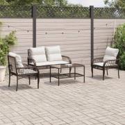 vidaXL Loungegrupp för trädgården med dynor 4 delar konstrotting brun