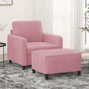 vidaXL Fåtölj med fotpall rosa 60 cm sammet