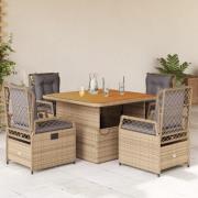 vidaXL Matgrupp för trädgården med dynor 5 delar beige konstrotting