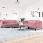 vidaXL Soffgrupp 2 delar rosa sammet