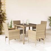 vidaXL Matgrupp för trädgård med dynor 5 delar beige konstrotting&glas