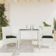 vidaXL Matgrupp för trädgård med dynor 3 delar vit konstrotting&glas