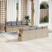 vidaXL Soffgrupp för trädgård med dynor 9 delar mixbeige konstrotting