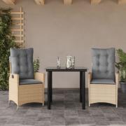 vidaXL Matgrupp för trädgården 3 delar med dynor beige konstrotting