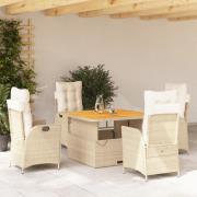 vidaXL Matgrupp för trädgården med dynor 5 delar beige konstrotting