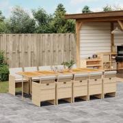 vidaXL Matgrupp för trädgården med dynor 11 delar beige konstrotting
