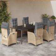 vidaXL Matgrupp för trädgården med dynor 7 delar beige konstrotting
