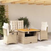 vidaXL Soffgrupp för trädgården med dynor 4 delar beige konstrotting