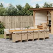 vidaXL Matgrupp för trädgården med dynor 13 delar beige konstrotting