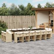 vidaXL Matgrupp för trädgården med dynor 17 delar beige konstrotting