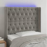 vidaXL Sänggavel LED ljusgrå 103x16x118/128 cm sammet