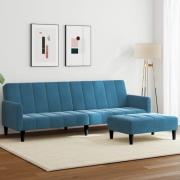vidaXL Bäddsoffa 2-sits med fotpall blå sammet