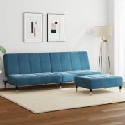 vidaXL Bäddsoffa 2-sits med fotpall blå sammet