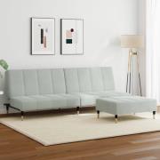 vidaXL Bäddsoffa 2-sits med fotpall ljusgrå sammet