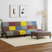 vidaXL Bäddsoffa 2-sits med fotpall lappad tyg