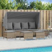 vidaXL Soffgrupp för trädgården med dynor 5 delar beige konstrotting