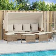 vidaXL Soffgrupp för trädgården med dynor 5 delar beige konstrotting