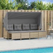vidaXL Soffgrupp för trädgården med dynor 5 delar beige konstrotting