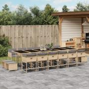 vidaXL Matgrupp för trädgården med dynor 17delar mixbeige konstrotting