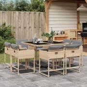 vidaXL Matgrupp för trädgården med dynor 9 delar mixbeige konstrotting
