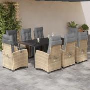 vidaXL Matgrupp för trädgården med dynor 9 delar mixbeige konstrotting