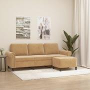 vidaXL 3-sitssoffa med fotpall brun 180 cm sammet