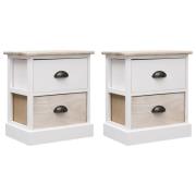vidaXL Sängbord 2 st vit och naturträ 38x28x45 cm kejsarträ