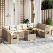 vidaXL Loungegrupp för trädgården m. dynor 11 delar beige konstrotting