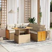 vidaXL Soffgrupp för trädgården med dynor 6 delar beige konstrotting