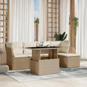 vidaXL Soffgrupp för trädgården med dynor 6 delar beige konstrotting