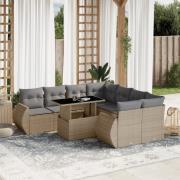 vidaXL Soffgrupp för trädgården med dynor 9 delar beige konstrotting