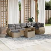 vidaXL Matgrupp för trädgården med dynor 8 delar beige konstrotting