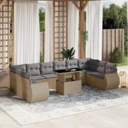 vidaXL Loungegrupp för trädgården m. dynor 11 delar beige konstrotting
