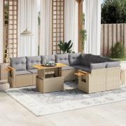 vidaXL Soffgrupp för trädgård med dynor 10 delar beige konstrotting