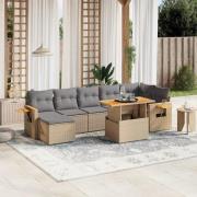 vidaXL Matgrupp för trädgården med dynor 8 delar beige konstrotting